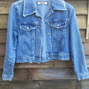 vintage paris blues distressed denim jacket cropped size m